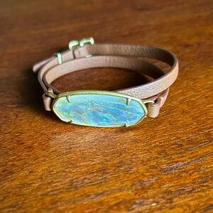 Kendra Scott brown leather wrap bracelet with Iridescent Stone